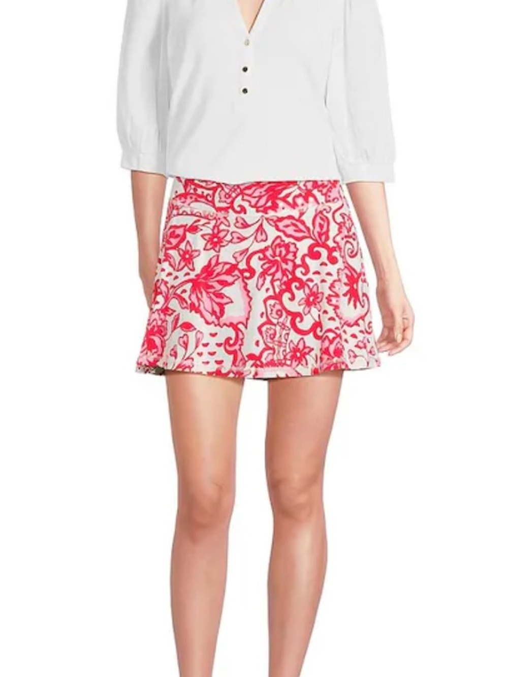 Lilly Pulitzer Coral Pink and White Floral Skater Skirt
